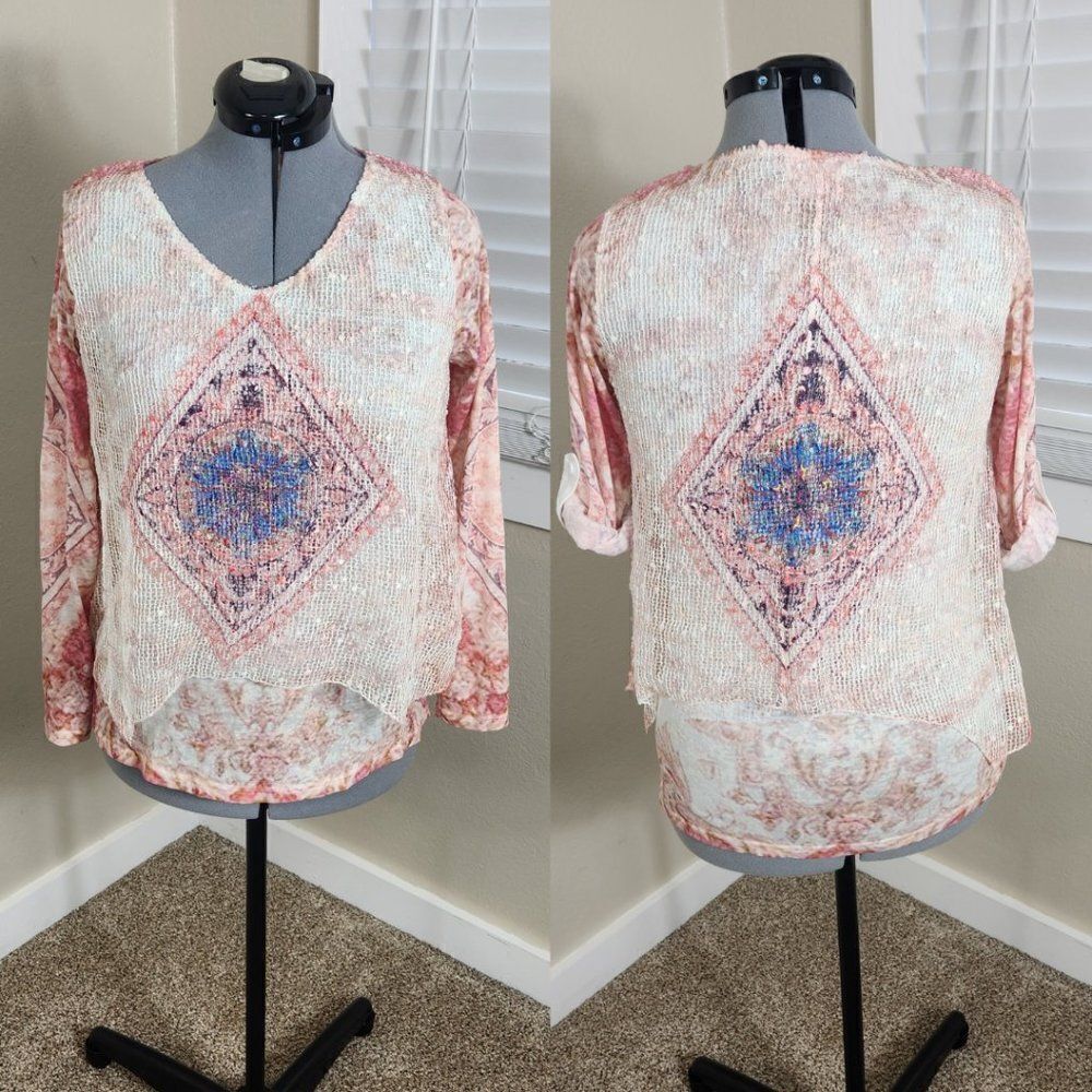 Fitz & Ginger Shirt Size M NWOT Mesh Boho Rolltab Sleeves